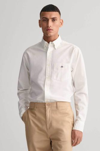 Gant ανδρικό πουκάμισο button down oxford με κεντημένο λογότυπο Regular Fit - 3000200 Λευκό